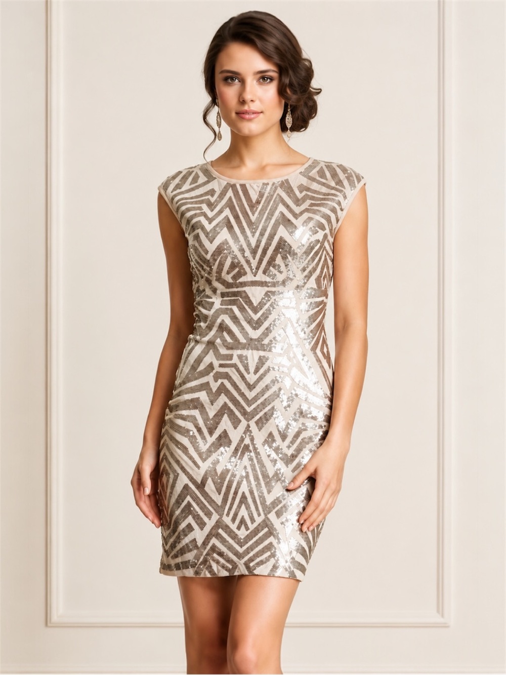 BCBG MaxAzria Vallissa Geometric Sequin Mini Dress XS Gatsby Glam Homecoming